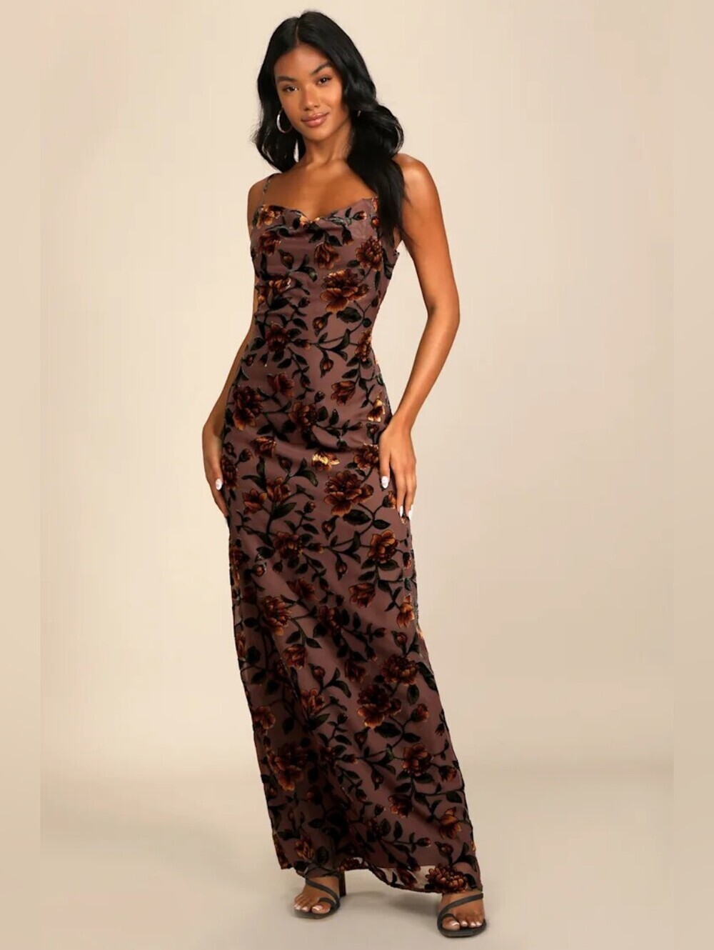 Lulus Romance in the Making Plum Purple Floral Print Velvet Maxi Dress Wedding - Picture 2 of 9